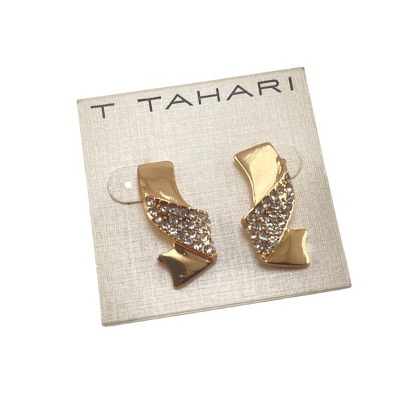 T Tahari Gold-Tone Crystal-Accented Swirl Stud Earrings - Picture 1 of 7